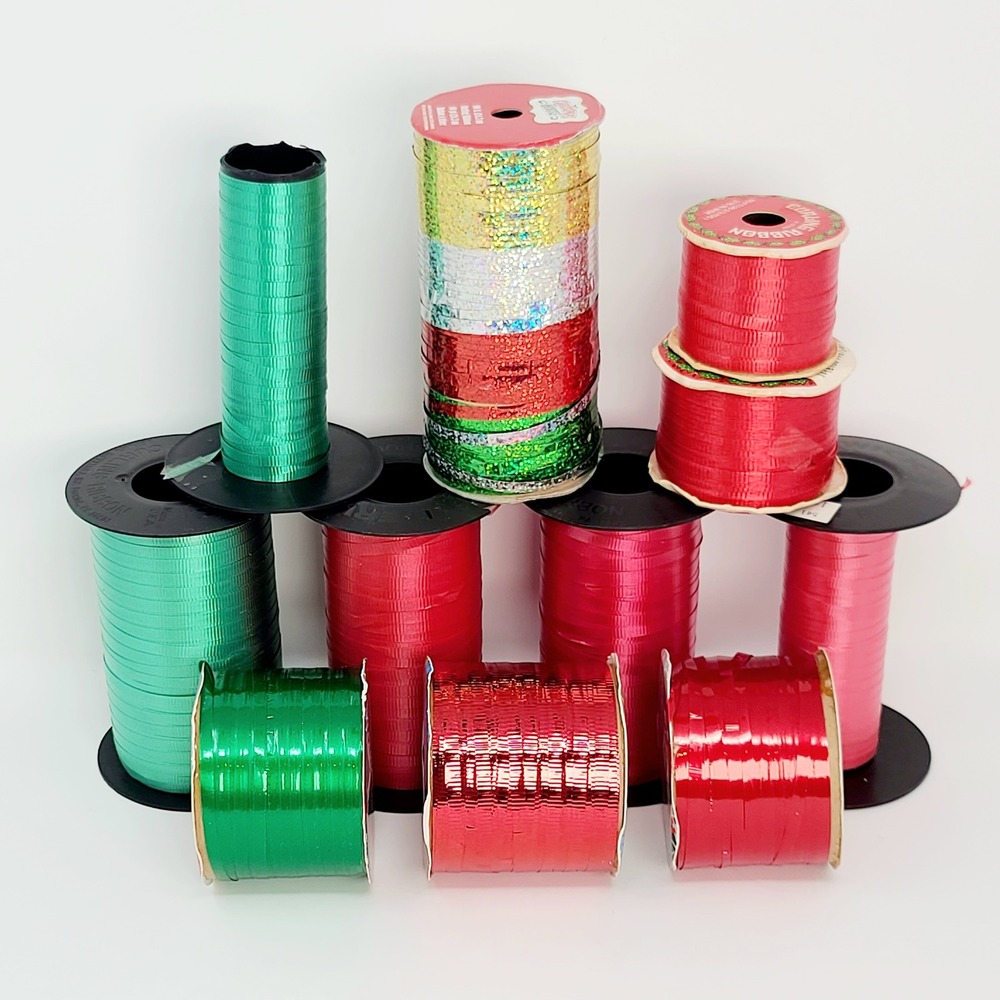 Christmas Curling Ribbon Lot Red Green Gold Metallic Holographic Craft Gift Wrap